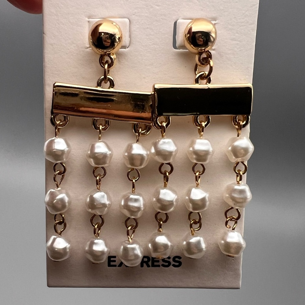 Express Gold and White Pearl Chandelier Earrings
